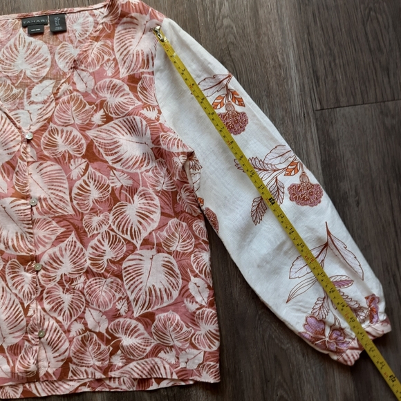 Tahari 100 % Linen Long Sleeve Button Down Floral Print Blouse Size S - Picture 10 of 14